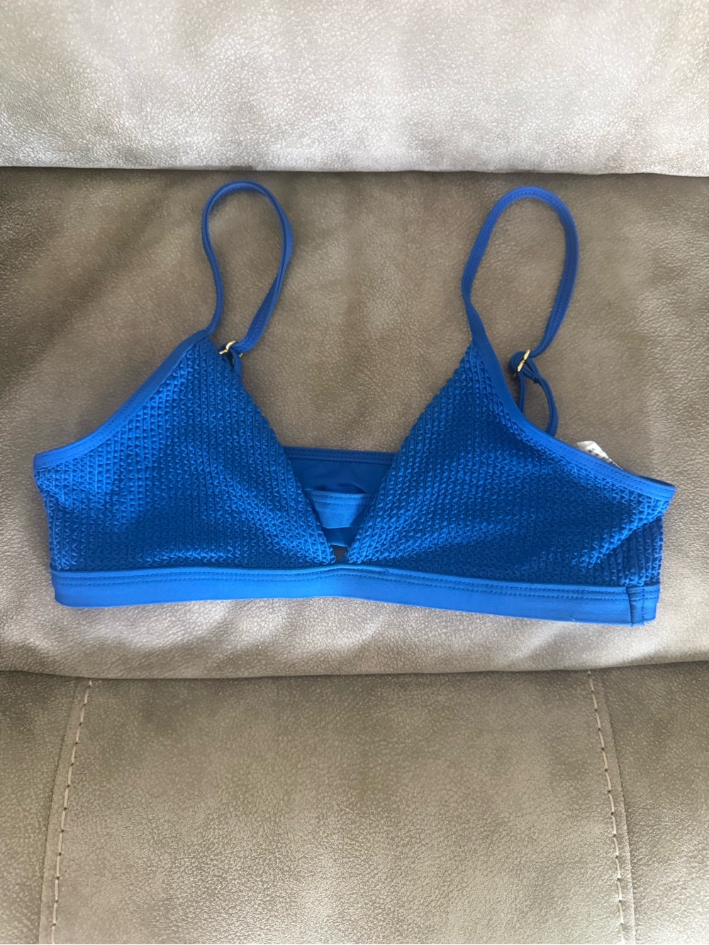 Blue Textured Triangle bralette Bikini Top and high cut bottom